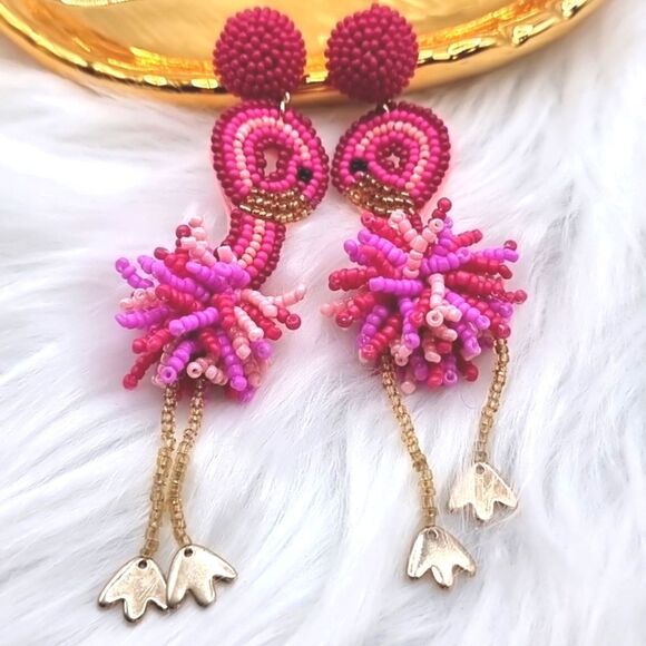 New C & C California FLAMINGO beaded earrings - Picture 1 of 12